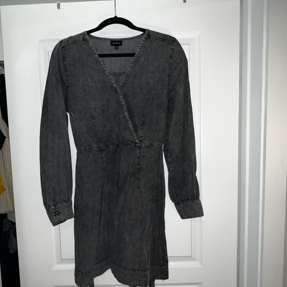 Black distressed denim dress